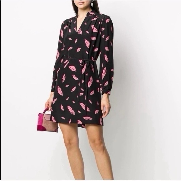 NEW DVF Diane von Furstenberg Women’s Falling Lips Tie-Waist Dress XXS - Picture 1 of 12